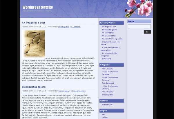 3 column widget enabled Blue wordpress theme